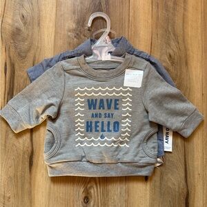 🌊 NWT Old Navy 3-pc Set - Sweatshirt, Button-Up Undershirt with Striped Shorts